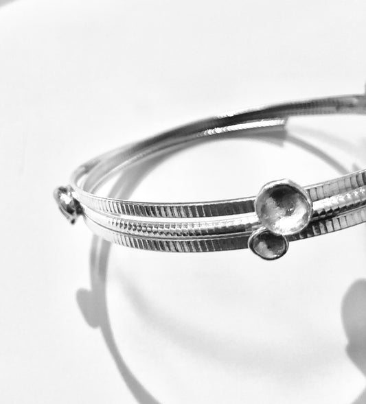 Mackay and Pearson Silver Button Detail Bangle