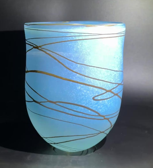 Random Trail Aqua Medium Open Vase