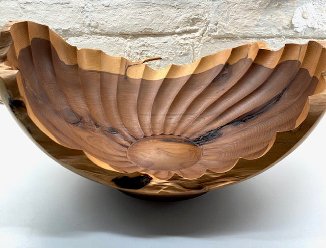 Paul Boak Yew Bowl, Turned and Carved