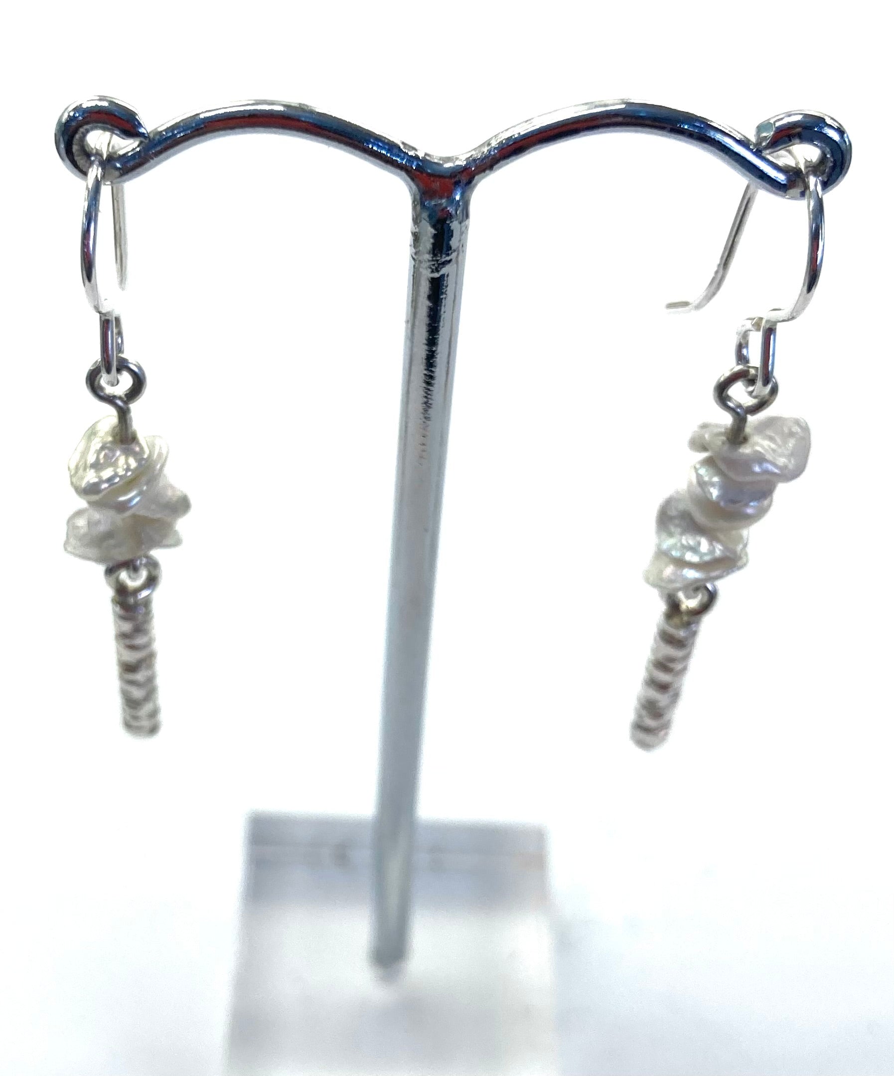 Mackay and Pearson Textured Bar and Stack of Pearls Earrings